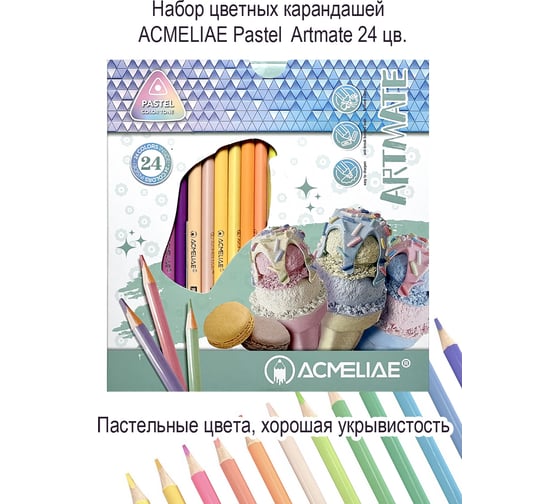 Набор цветных пастельных карандашей ACMELIAE Pastel Artmate 24 цвета в картонном футляре 43188