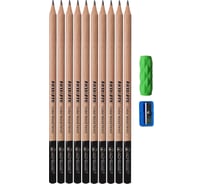 Набор чернографитных карандашей ACMELIAE 2B Cedar с держателем-ластиком и точилкой, 10 шт 43104