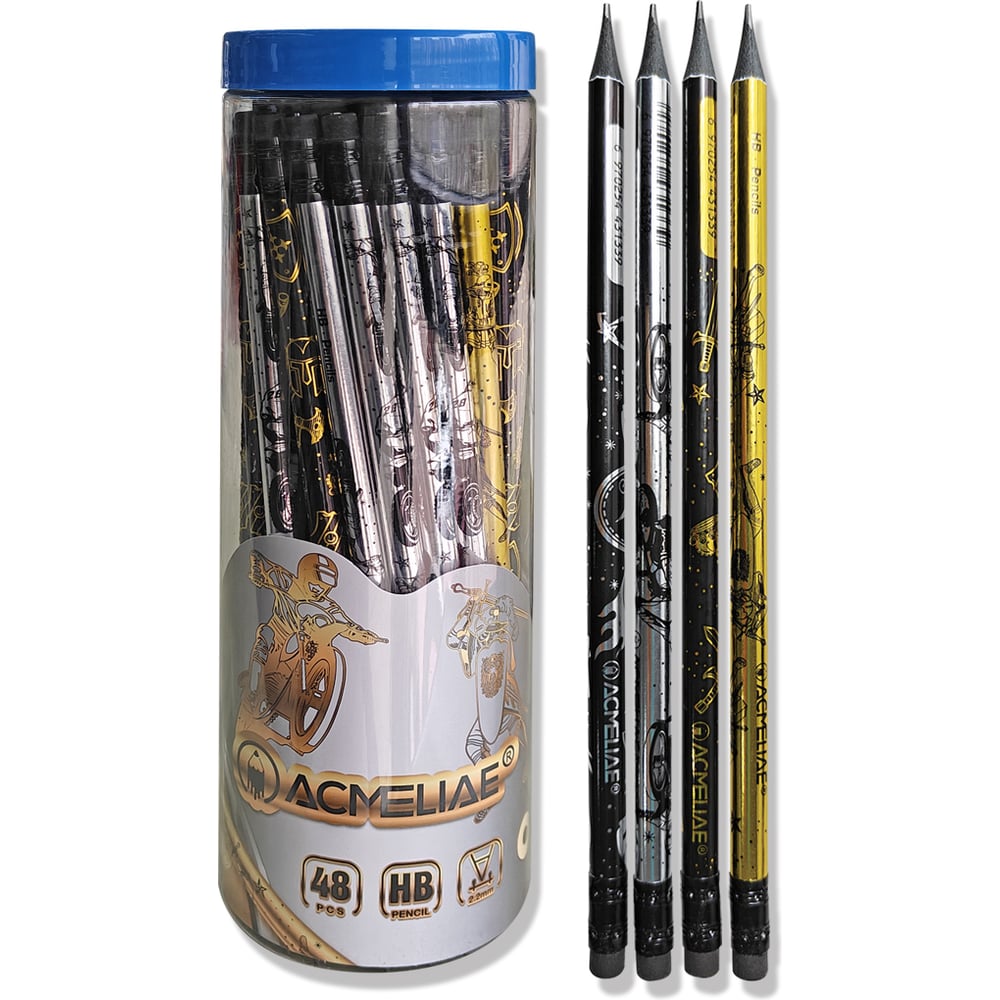 Карандаш чернографитный ACMELIAE HB с ластиком 48 шт круглый, корпус ...