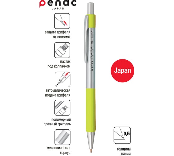 Карандаш механический Penac Pepe 0.5 мм HB металл/салатовый, в блистере SB0104-29/B