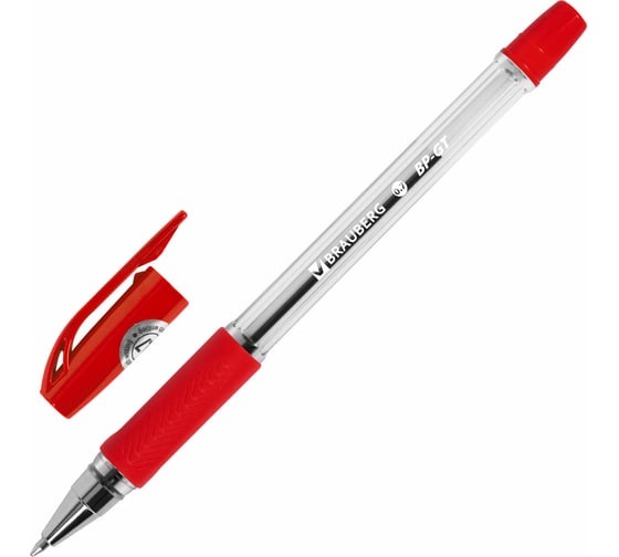 Ручка шариковая BRAUBERG Bp-gt, Красная, корпус прозрачный, евронаконечник 0,7 мм, линия письма 0,35 мм 144007