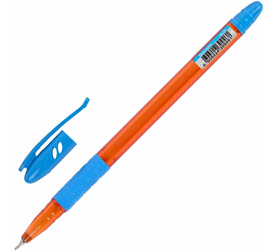 Ручка шариковая масляная с грипом Glassy Sky Blue, Светло-синяя, узел 0,7 мм, линия письма 0,35 мм, BRAUBERG 144107