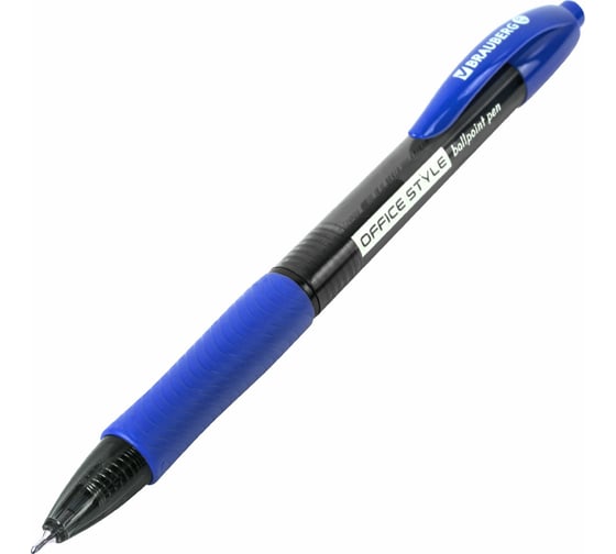 Ручка шариковая автоматическая с грипом Office Style, Синяя, игольчатый наконечник 0,7мм, линия 0,35мм, тонированный корпус, BRAUBERG 144210