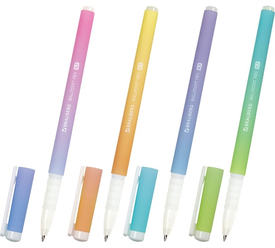 Ручка шариковая Soft Touch Grip Grade Pastel, синяя, Комплект 4 шт, линия 0,35 мм, BRAUBERG 881026