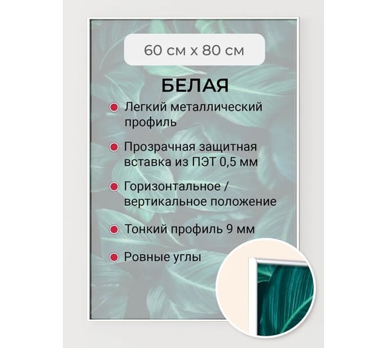 Фоторамка ООО Первое ателье белая алюминиевая рамка 60x80 см Niel-2wg-60x80 Niel-2wg-60х80