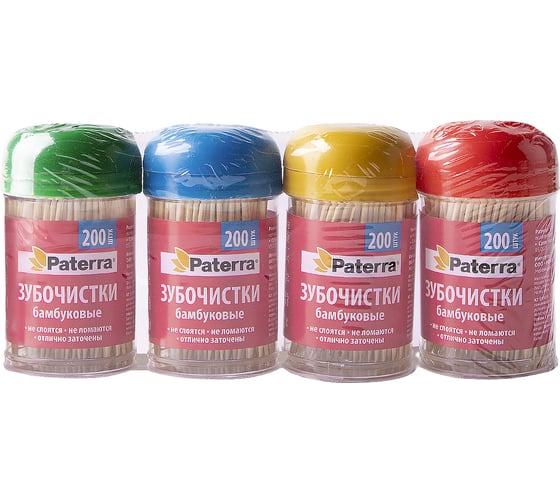 Зубочистки PATERRA в банке по 200 шт 401-623