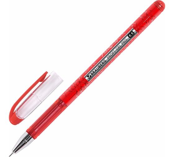 Ручка гелевая BRAUBERG Profi-Gel Pro, Красная, линия письма 0,4 мм, игольчатый наконечник 0,5 мм, печать на корпусе 144126