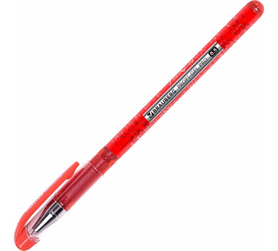 Ручка гелевая BRAUBERG Profi-Gel Pro, Красная, линия письма 0,4 мм, игольчатый наконечник 0,5 мм, печать на корпусе 144126
