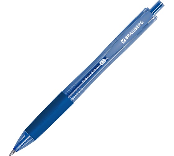 Ручка гелевая автоматическая BRAUBERG с грипом Office Style, Синяя, линия 0,4 мм 144122