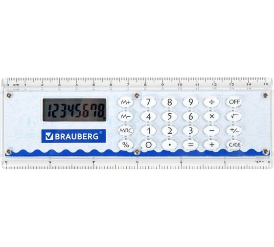 Калькулятор с линейкой BRAUBERG 15 см, Dc-107 (53x158 мм), 8 разрядов 271727