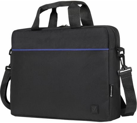 Сумка портфель BRAUBERG Practical с отделением для ноутбука 15,6", Blue line, черная, 29x40x7 см 272603
