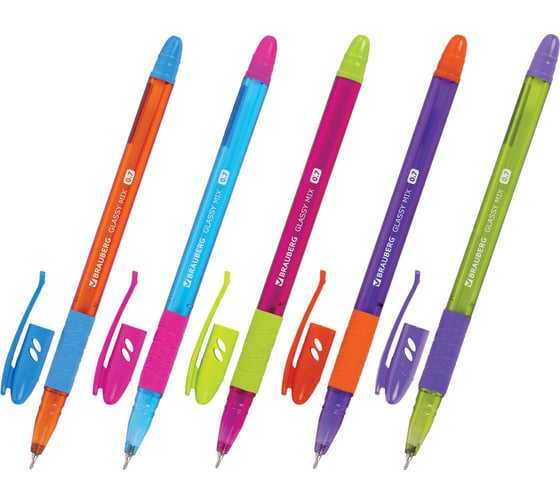 Ручка шариковая BRAUBERG Glassy Mix, синяя, Комплект 4 штуки, линия 0,35 мм 881025