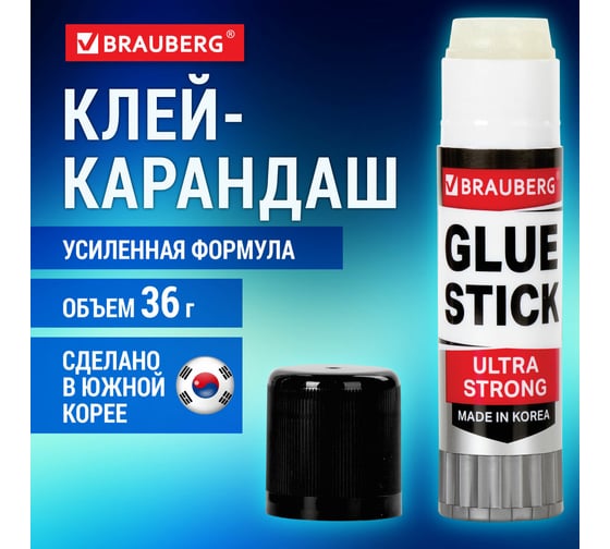 Клей-карандаш BRAUBERG 36 г, Ultra Strong, Усиленная Формула, Южная Корея, 1 шт./термоусадочной пленке 881034