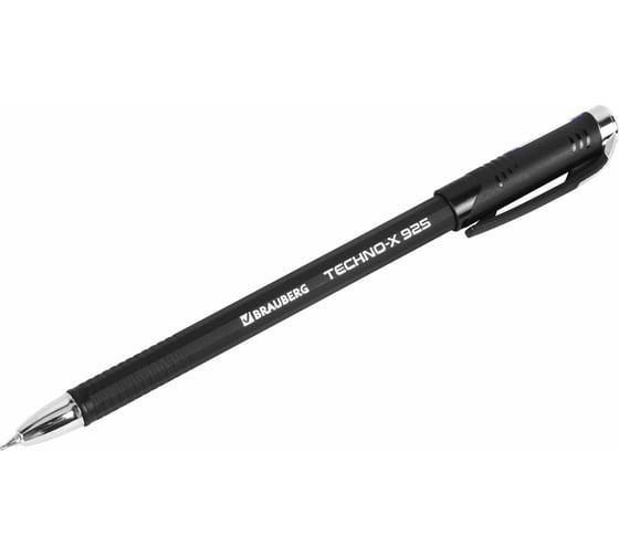 Ручка шариковая масляная BRAUBERG Techno-X 925, Синяя, корпус черный, серебристые детали, линия 0,5 мм 144224