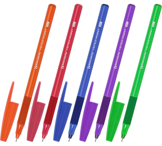 Ручка шариковая с грипом BRAUBERG i-STICK Point Neon, Синяя, корпус ассорти, игольчатый узел 0,7 мм, линия письма 0,35 мм 144022