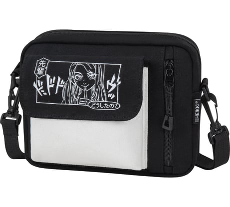 Сумка на плечо HEIKKI Selfie два кармана, черная/белая с принтом, 17x22x6 см, 272635