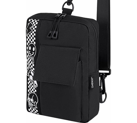 Сумка на плечо HEIKKI Torrent с карманом, Chess emoji, черная, 25x18x3 см, 272638