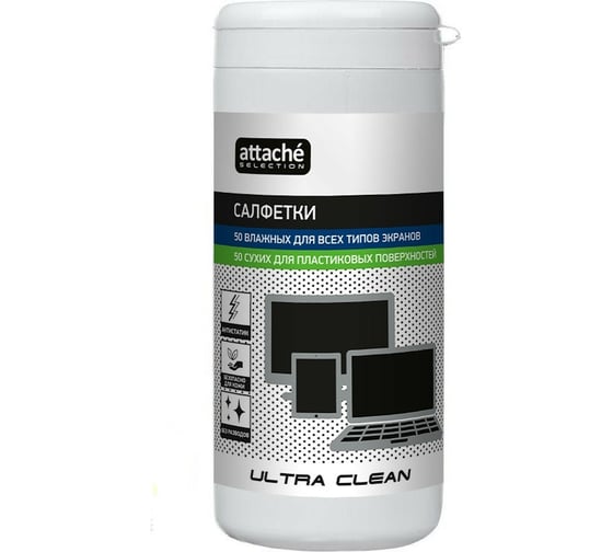 Универсальные салфетки  Attache Selection Ultra Clean, антистатик, 50+50 шт 131703 1