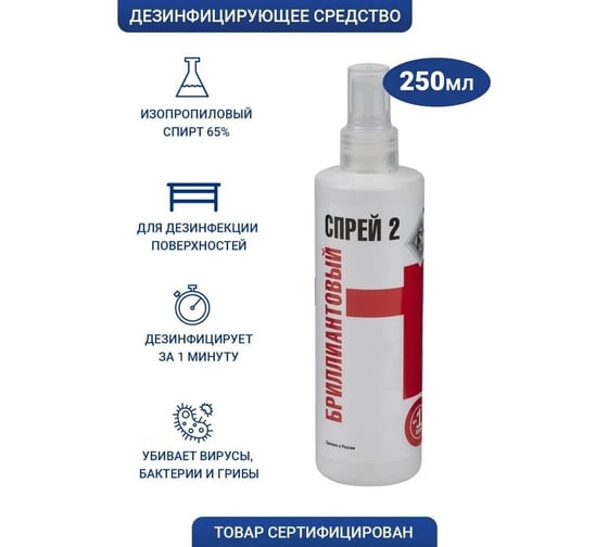 Средство для локальной дезинфекции спиртовое Гигиена Мед Бриллиантовый спрей 2 с распылителем 250 мл 00-00000085