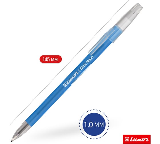 Ручка шариковая Luxor "Stick Neon", упаковка из 48 шт., синяя, 1,0 мм, корпус ассорти 246650