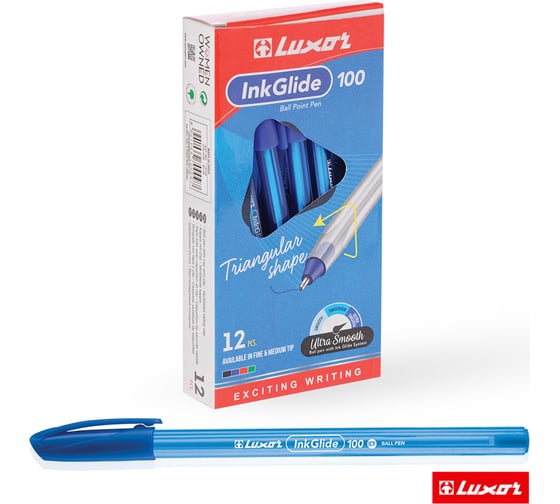 Ручка шариковая Luxor "InkGlide 100 Icy", упаковка из 12 шт., синяя, 0,7 мм, трехгранная 286863