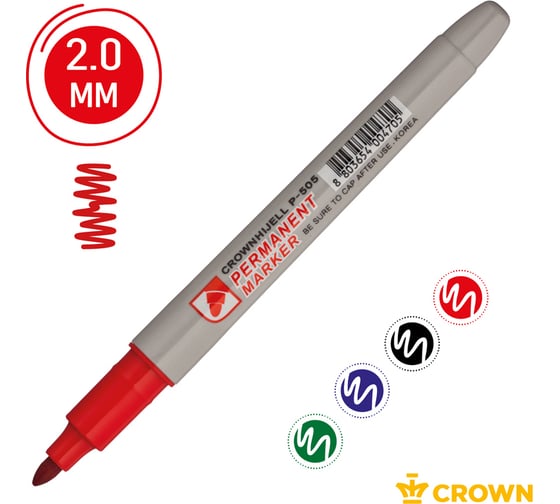 Набор перманентных маркеров Crown "Multi Marker Slim" 04 цв., пулевидный, 2,0 мм, чехол с европодвесом 207918