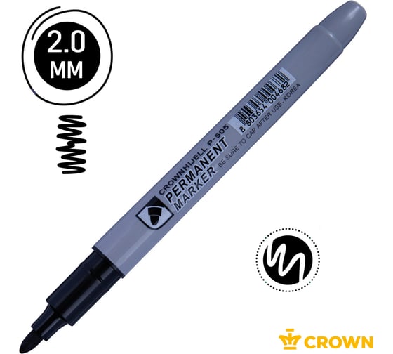 Маркер перманентный Crown "Multi Marker Slim", упаковка из 12 шт., черный, пулевидный, 2 мм 207899