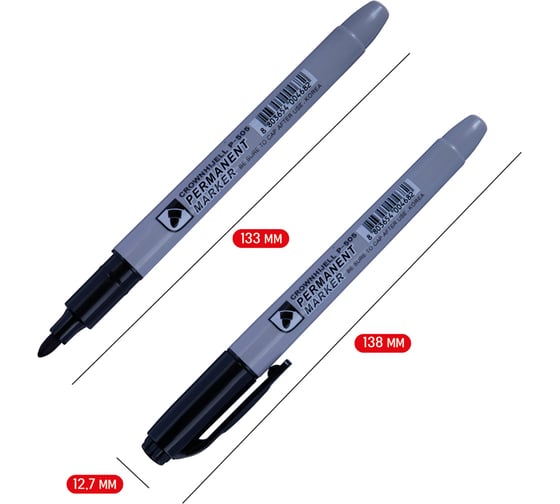 Маркер перманентный Crown "Multi Marker Slim", упаковка из 12 шт., черный, пулевидный, 2 мм 207899