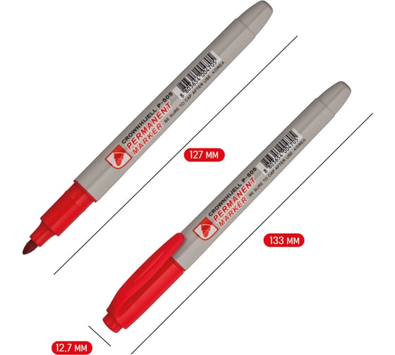 Маркер перманентный Crown "Multi Marker Slim", упаковка из 12 шт., красный, пулевидный, 2 мм 207897
