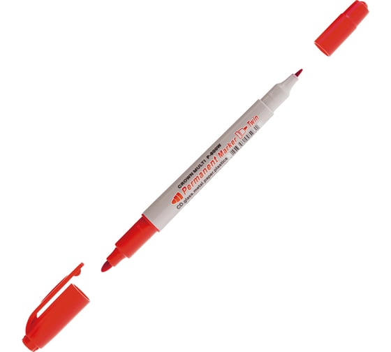 Маркер перманентный двухсторонний Crown "Multi Marker Twin", упаковка из 12 шт., красный, пулевидный, 2 мм/1 мм 117933
