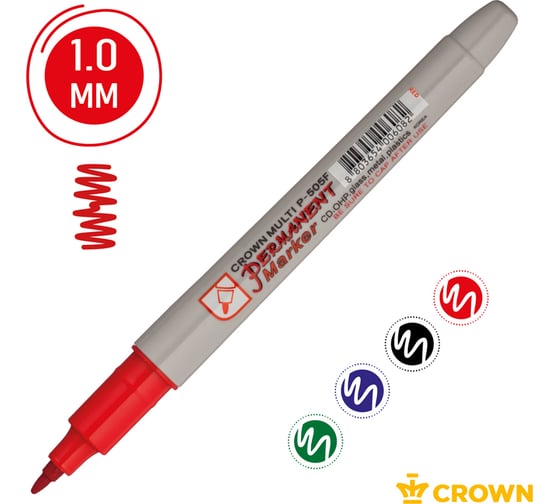 Набор перманентных маркеров Crown "Multi Marker Super Slim" 04 цв., пулевидный, 1,0 мм, чехол с европодвесом 207919