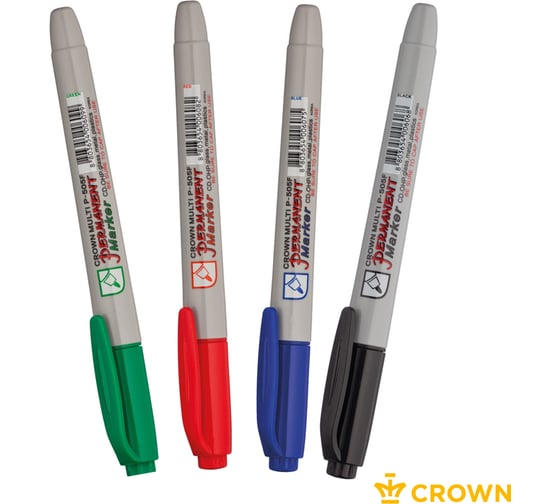 Набор перманентных маркеров Crown "Multi Marker Super Slim" 04 цв., пулевидный, 1,0 мм, чехол с европодвесом 207919