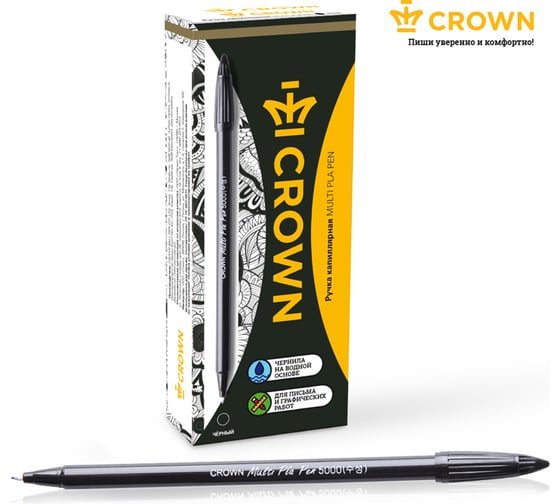 Ручка капиллярная Crown "MultiPla", упаковка из 12 шт., черная, 0,3 мм 210091 1