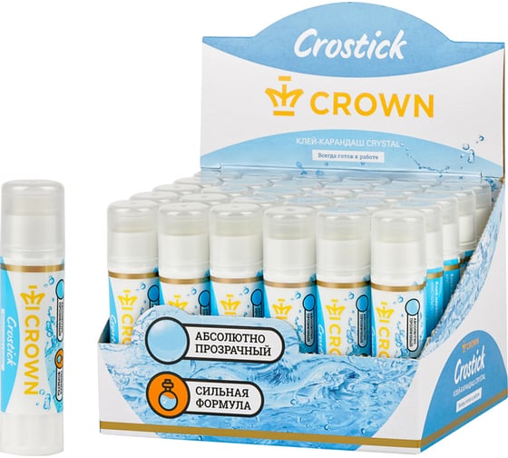 Клей-карандаш Crown Crystal, 08г, кристально-чистый, ПВП, CG-8G 1