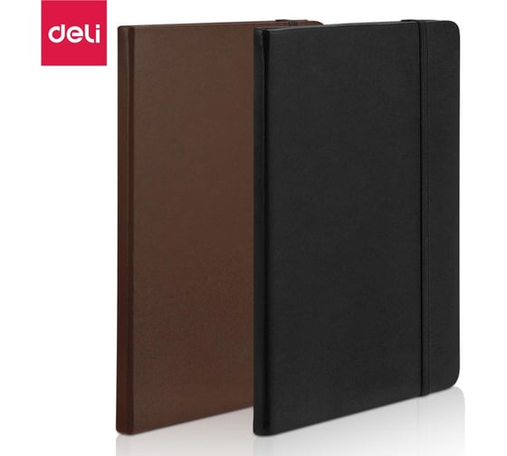 Блокнот DELI А5 80 листов 70 г/м твердая обложка, клетка 5x5 мм черный кожа EN111G 1793235