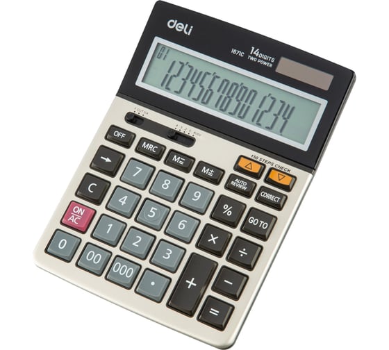 Калькулятор настольный DELI компактный E1671C, 14-разрядный, двойное питание, 185x135 мм, металл, золотой 1791540