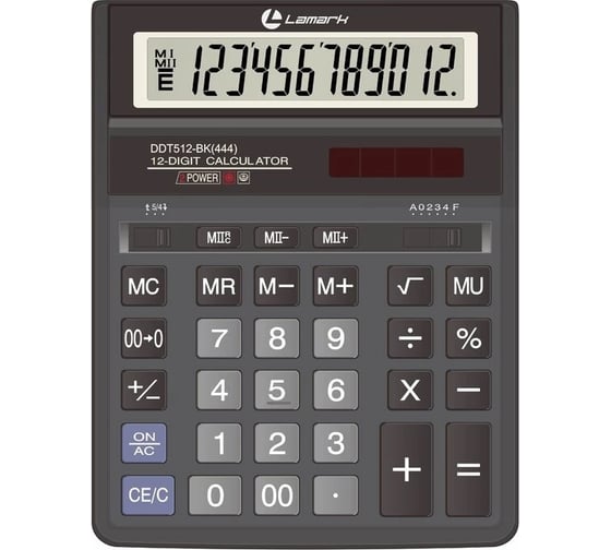 Калькулятор LAMARK 12 разрядов, большой настольный, 203x158x30,5, двойное питание, черный DDT512-BK(444)