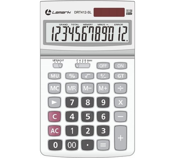 Калькулятор LAMARK 12 разрядов, средний настольный, 175,6x107x23,8 мм, двойное питание, изменяющийся наклон дисплея, серебристый DRT412-SL