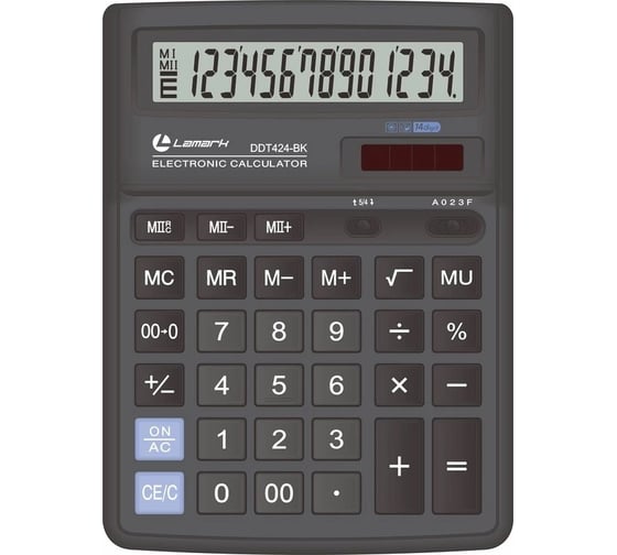 Калькулятор LAMARK 14 разрядов, большой настольный, 193x143x38,4 мм, двойное питание, черный DDT424-BK 1