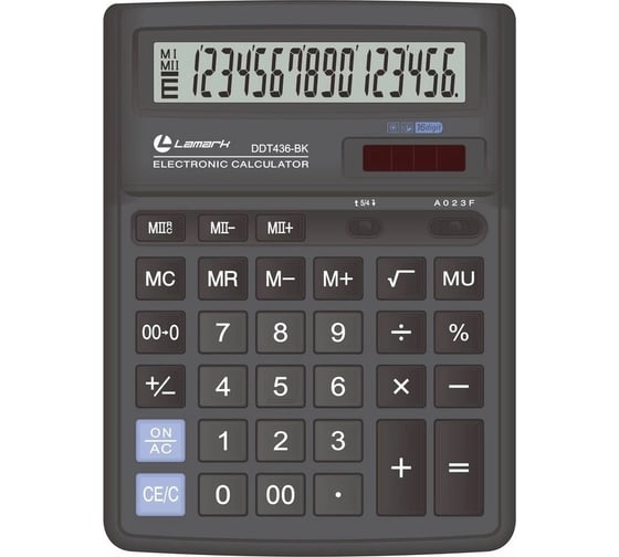 Калькулятор LAMARK 16 разрядов, большой настольный, 193x143x38,4 мм, двойное питание, черный DDT436-BK 1