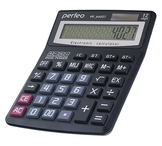 Бухгалтерский калькулятор Perfeo PF A4027, 12-разрядный, GT, черный 30010588