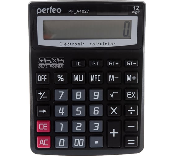 Бухгалтерский калькулятор Perfeo PF A4027, 12-разрядный, GT, черный 30010588