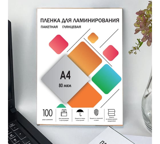 Плёнка для ламинирования ГЕЛЕОС А4, 80 мкм, 100 шт, 216х303 мм, глянцевая, LPA4-80