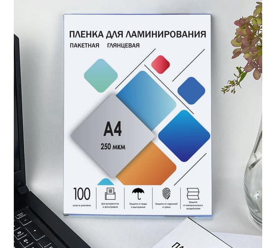 Плёнка для ламинирования ГЕЛЕОС А4, 250 мкм, 100 шт, 216х303 мм, глянцевая, LPA4-250