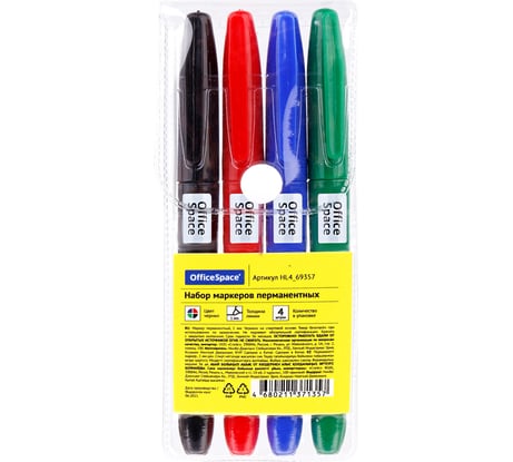 Набор маркеров перманентных OfficeSpace 04 цвета, пулевидный, 1 мм, чехол 319931
