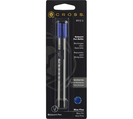 Стержень шариковый для ручки Cross 2 шт., F, синий, блистер 8512-2