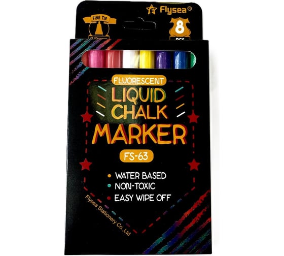 Набор флуоресцентных меловых маркеров FLYSEA Chalk Marker, наконечник 1,0 мм, упаковка 8 шт. FS-63