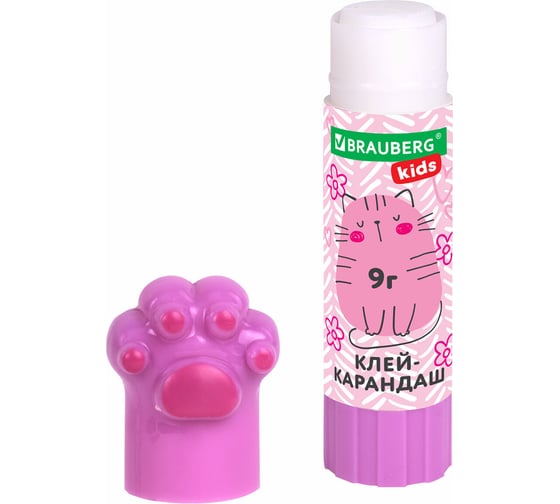 Клей-карандаш BRAUBERG Лапки Cat Paw, 9 г, фигурный колпачок, Kids 271981