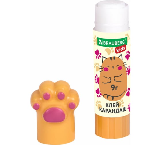 Клей-карандаш BRAUBERG Лапки Cat Paw, 9 г, фигурный колпачок, Kids 271981