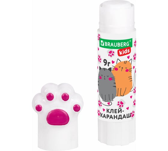 Клей-карандаш BRAUBERG Лапки Cat Paw, 9 г, фигурный колпачок, Kids 271981